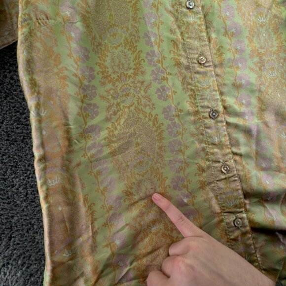 Robert Graham Women Shiny Floral Print Button Up Small Shirt Green Pink L/S - Picture 15 of 16